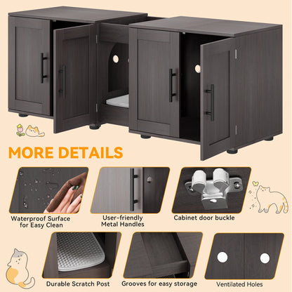 Double-Room Cat Litter Box;  2 Cat  Wooden Home Decor ;