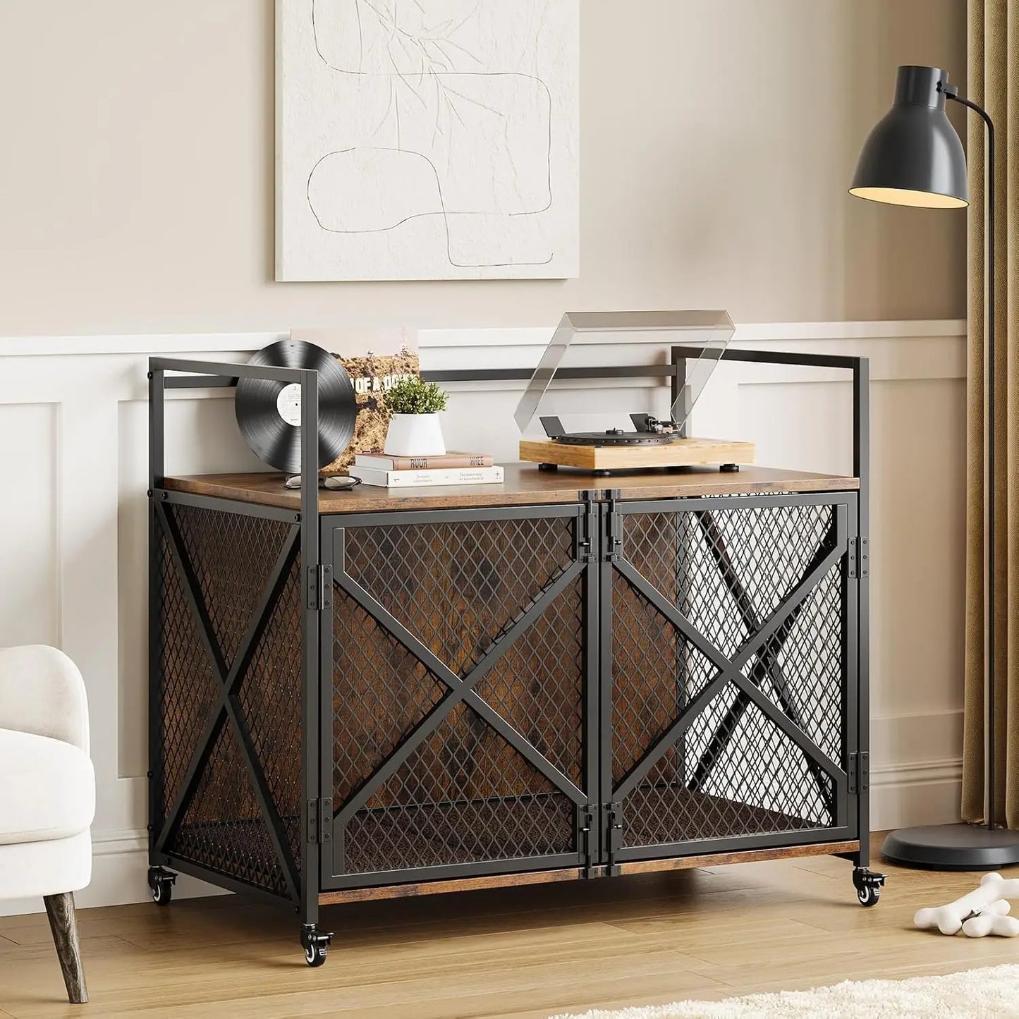 Large Wooden Dog Crate;, Decorative Table; Indoor Dog Cage;