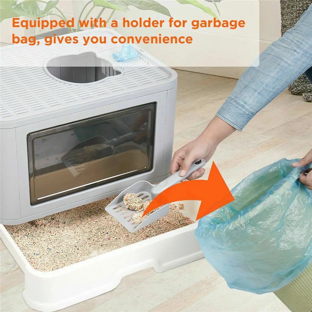 Foldable Cat Litter Box; Front Entry & Top Exit ; & Litter Scoop