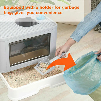 Foldable Cat Litter Box; Front Entry & Top Exit ; & Litter Scoop