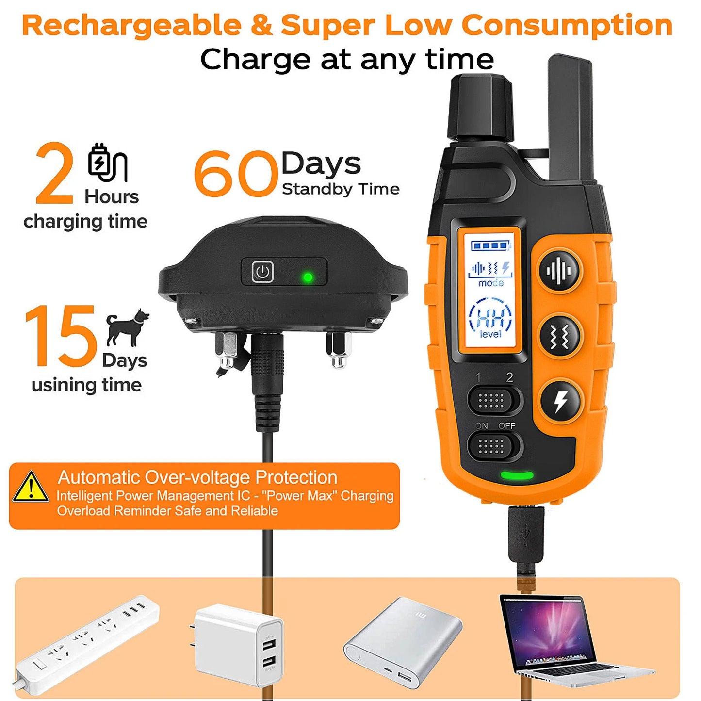 3300Ft Electric Dog Training Collar; Remote Control;  Shock Vibration;