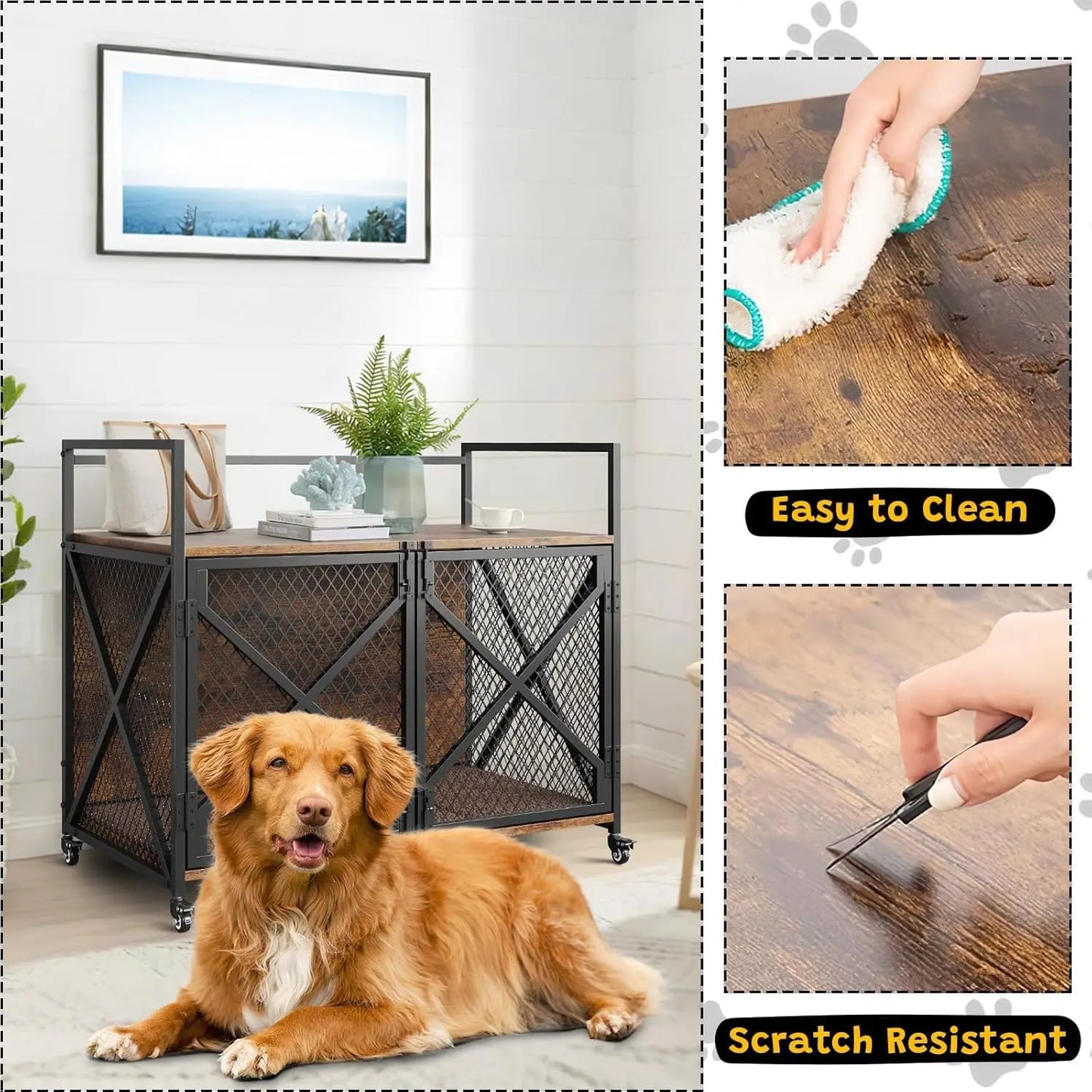 Large Wooden Dog Crate;, Decorative Table; Indoor Dog Cage;