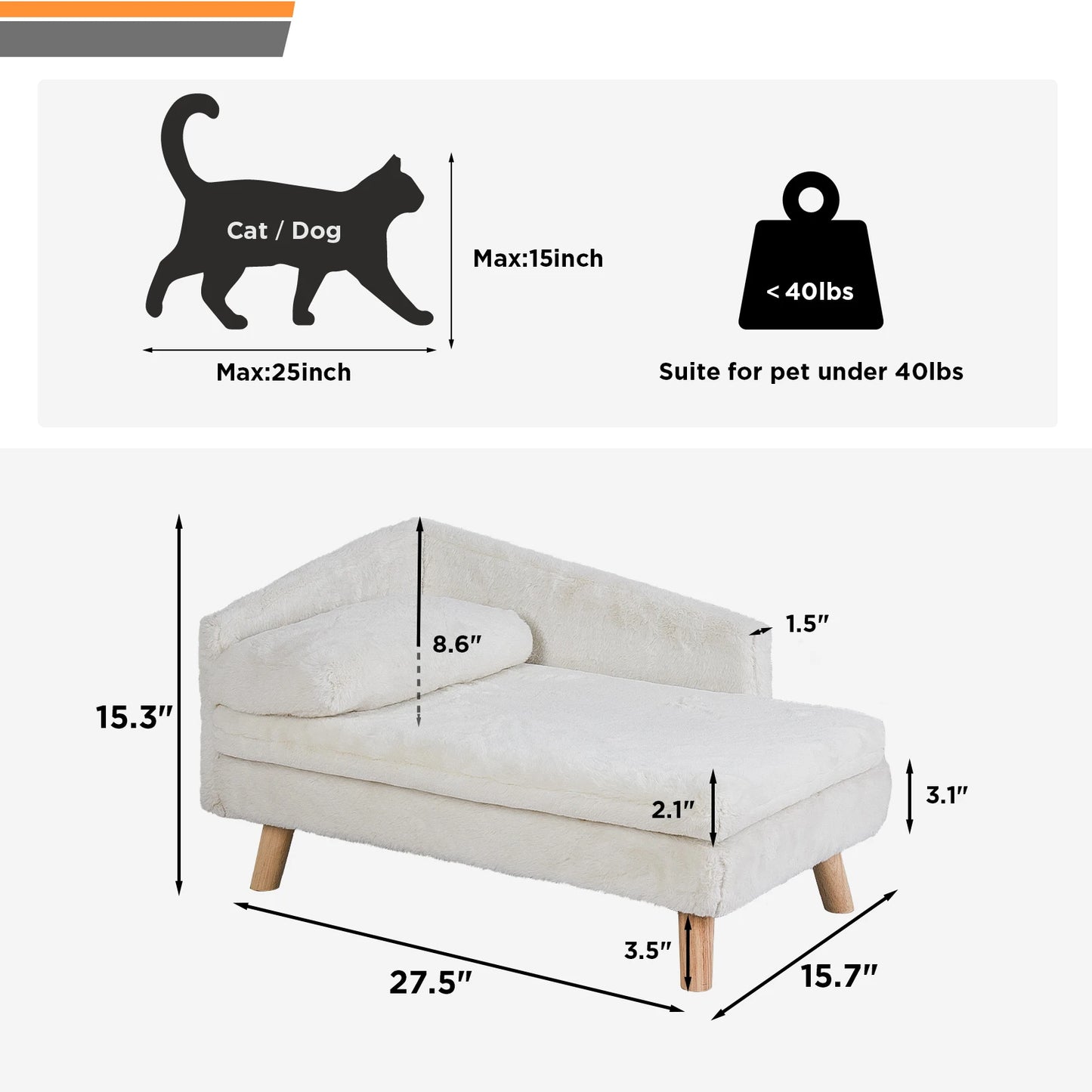 Elevated Pet Bed;Nordic Stool Bed w/ Pad; Waterproof Pet Sofa