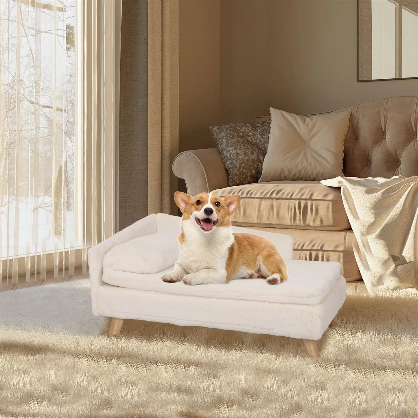 Elevated Pet Bed;Nordic Stool Bed w/ Pad; Waterproof Pet Sofa