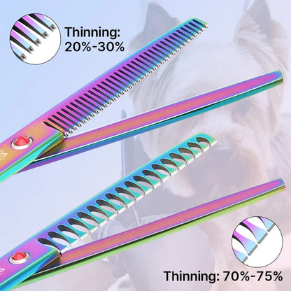 Classical Model homeuser Alloy steel 6.5/7.0 Inch rainbow&black dog grooming scissors; Shears set for household pet owner;