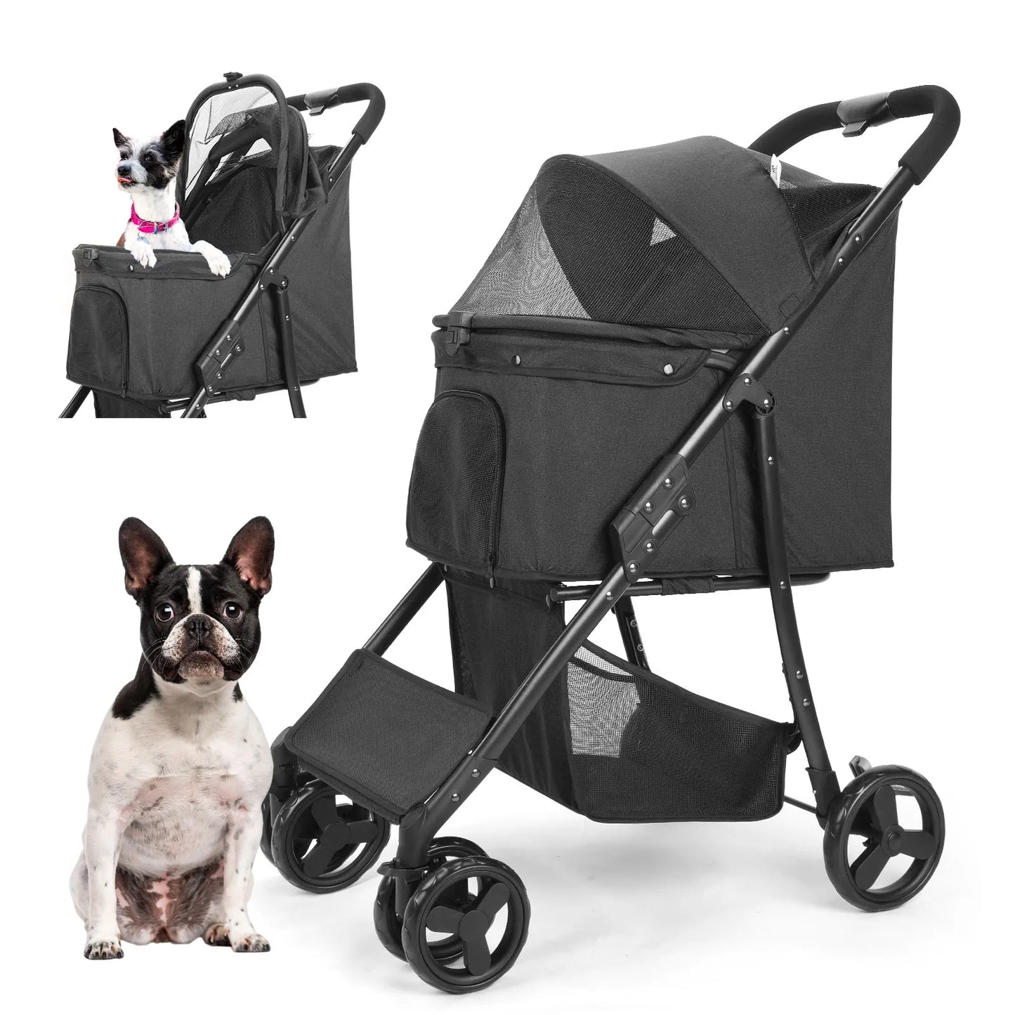 Pet Stroller;  Dog Stroller  w/ Brakes, Basket ;