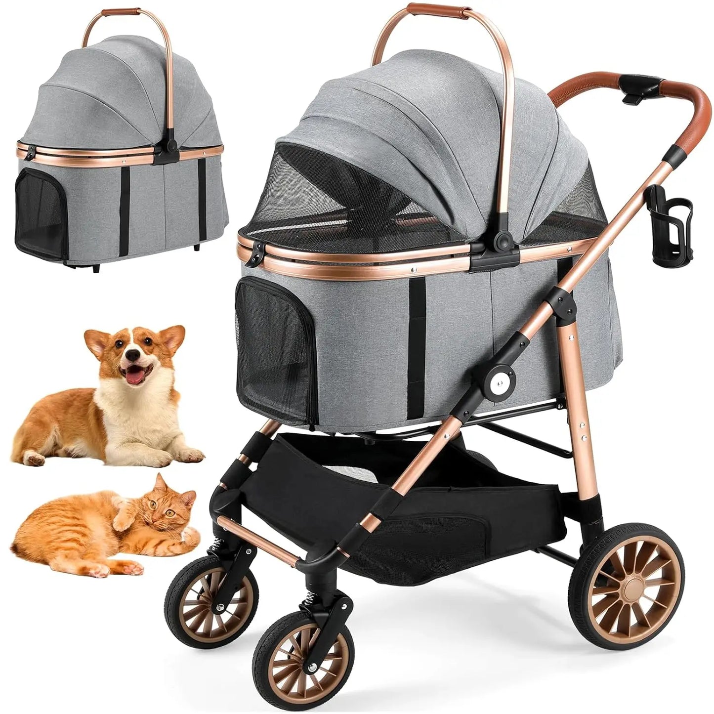 Dog/Cat Stroller; Box Can Be Attached in Car; Transport Foldable;