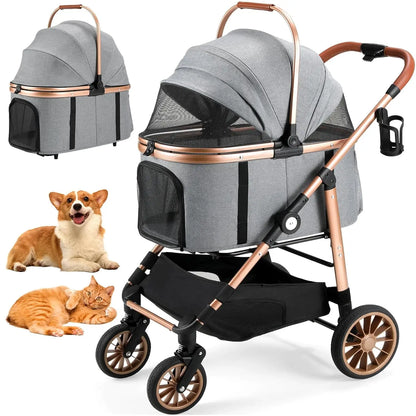 Dog/Cat Stroller; Box Can Be Attached in Car; Transport Foldable;