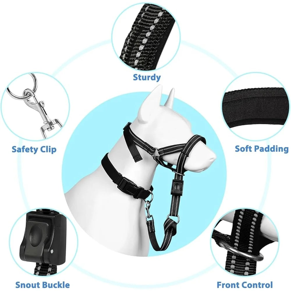 No Pull; Padded Safety Nose Leash ;Reflective Head Harness;