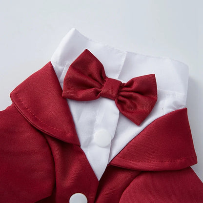 Pet Dog Tuxedo; Formal Pet Wedding Party Suit for Small/ Medium Dogs; Dog Boys Bow Tie Shirt;