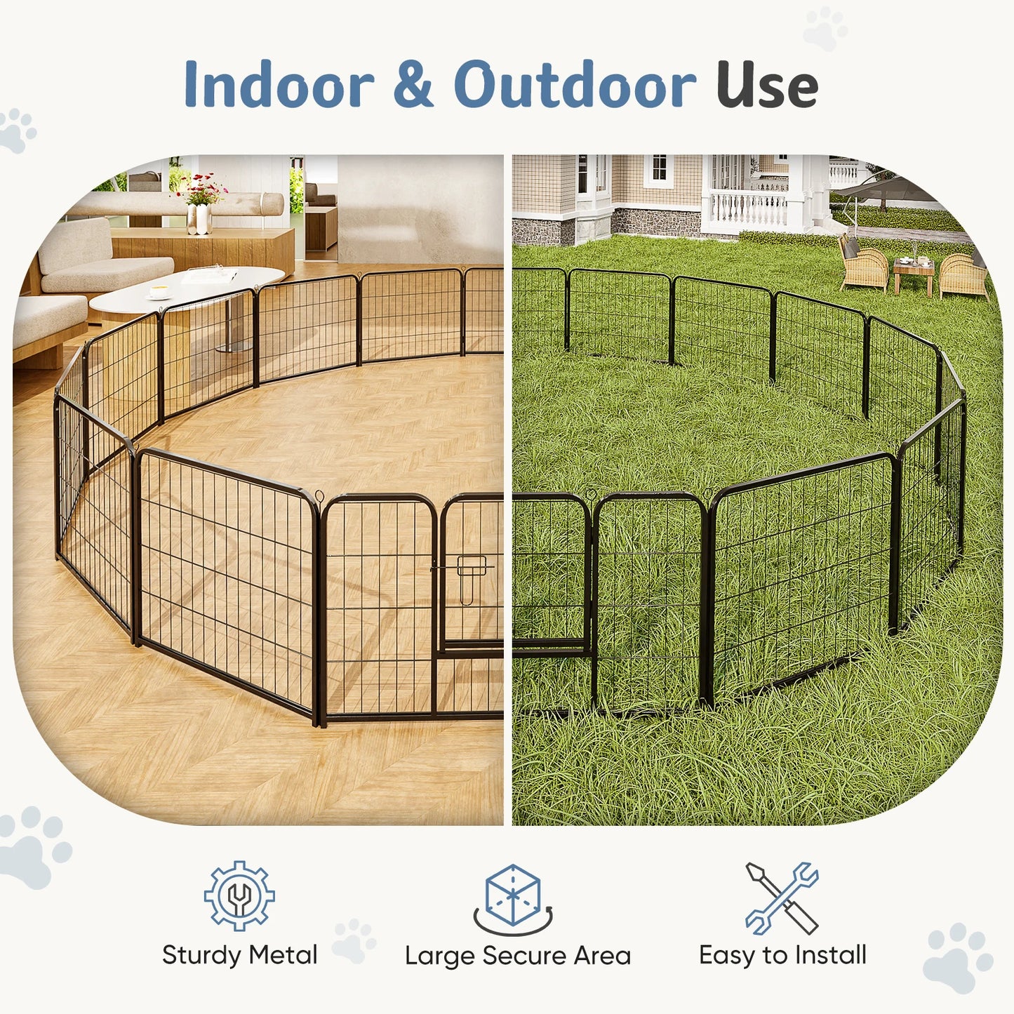16 Panel  Playpen Indoor; Pet Fence for Yard; w/2 Doors;