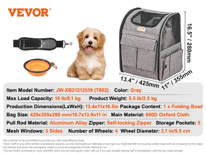 Pet Carrier Breathable; Airline approved; Carry Backpack w/ Telescopic Handle