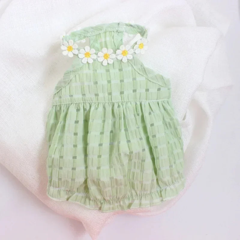 Pet girll French Dog Bulldog;Girl Dogs Clothing Dress Yollow Daisy; Girl Dog Cute  Clothes Summer Costume;