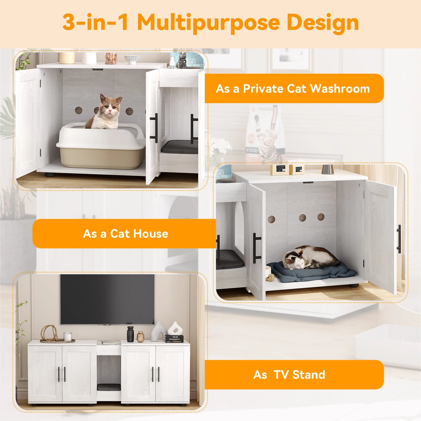 Double-Room Cat Litter Box;  2 Cat  Wooden Home Decor ;