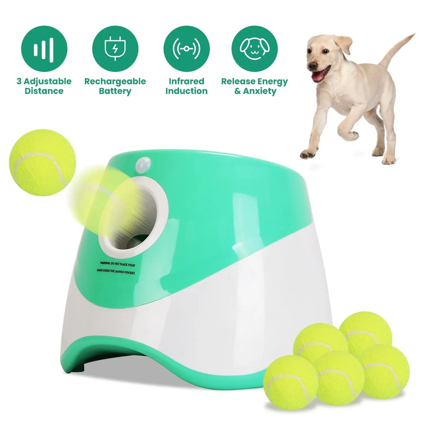 Automatic Dog Ball Launcher w/ 6 Tennis Balls ;