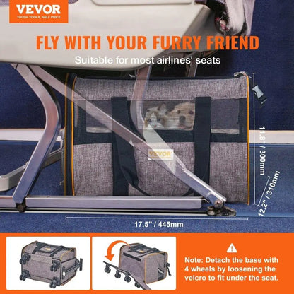 Cat/dog Carrier with Wheels ; Airline Approved Pet Travel Bag; max weight 22 ;bs;