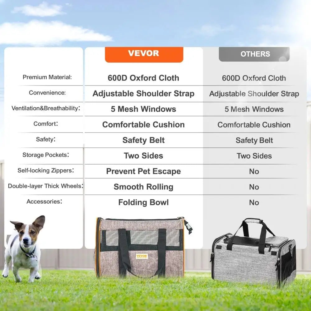 Cat/dog Carrier with Wheels ; Airline Approved Pet Travel Bag; max weight 22 ;bs;