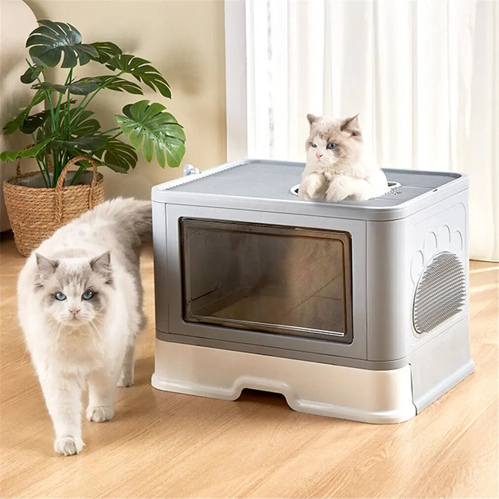 Foldable Cat Litter Box; Front Entry & Top Exit ; & Litter Scoop