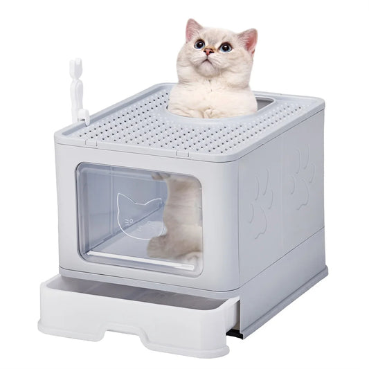Enclosed Cat Litter Box ; , Detachable Lid; Cat Toilet w/ Scoop