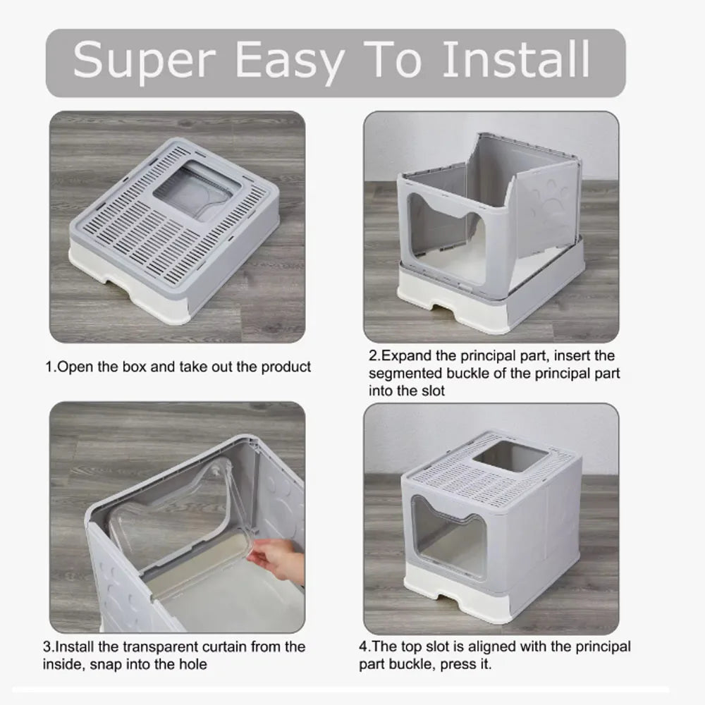 Convenient Foldable Litter Box: Drawer Design with Scooper:  Easy Cat Waste Management;