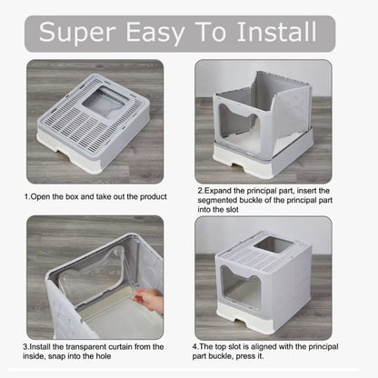 Convenient Foldable Litter Box: Drawer Design with Scooper:  Easy Cat Waste Management;