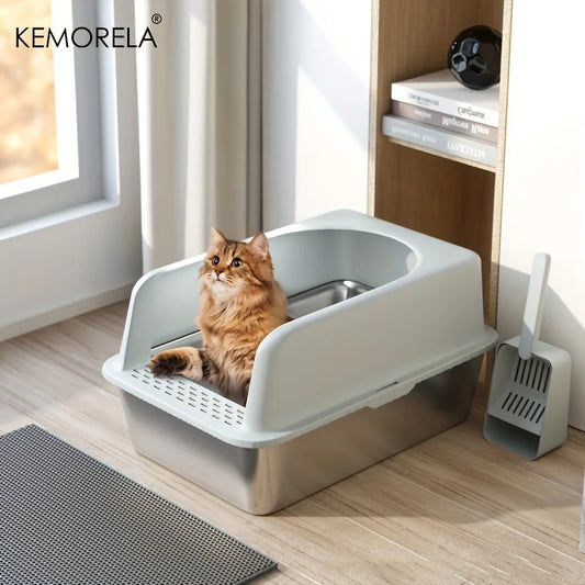 Stainless Steel Litter Box W/ Litter Mat& Scoop; HighVolume;