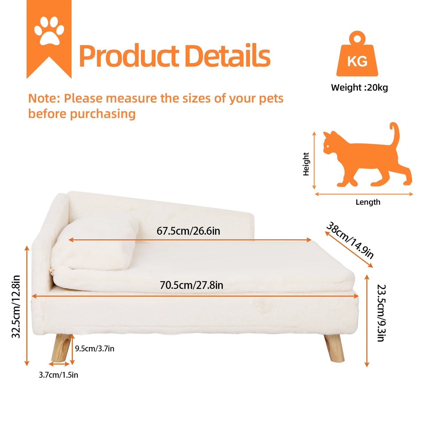 Elevated Pet Bed;Nordic Stool Bed w/ Pad; Waterproof Pet Sofa