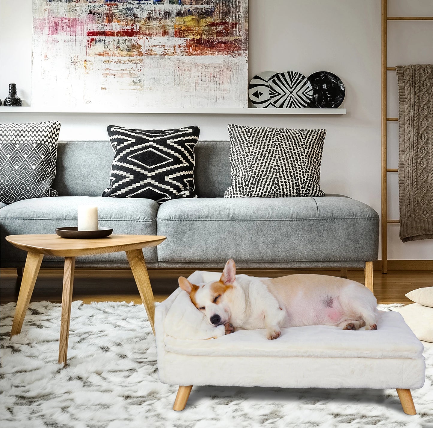 Elevated Pet Bed;Nordic Stool Bed w/ Pad; Waterproof Pet Sofa